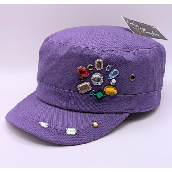 California Hat Co Women's Purple Military Hat Gems Jeweled Bling Colorful Cap - Picture 1 of 5